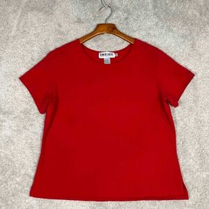 Vintage 90s Red Boxy Shirt Womens XL Red Cotton Short Sleeve Richard and Company